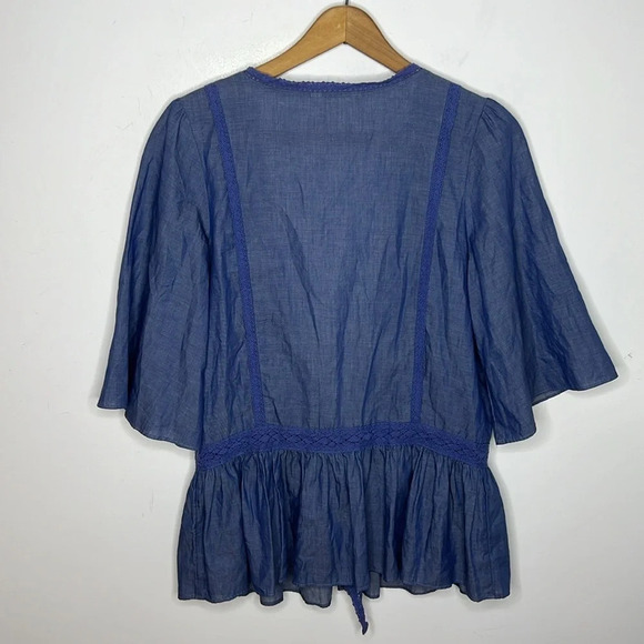 Matilda Jane Hour By Hour Chambray Cotton Boho Mixed Media Lace Trim Cardigan - Picture 8 of 12